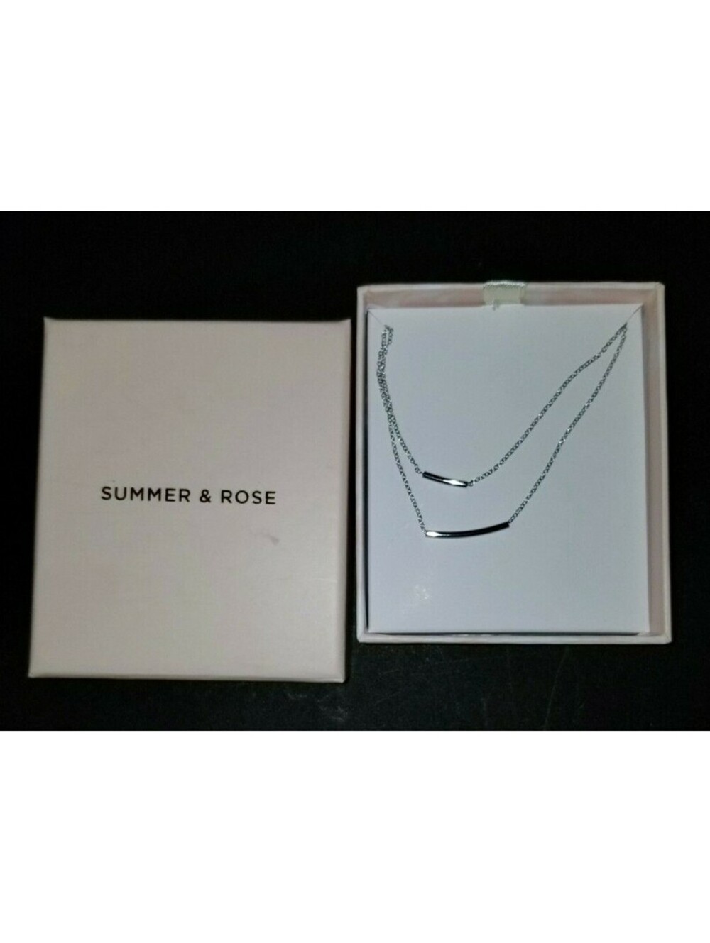 NIB SUMMER & ROSE DOUBLE BAR SILVER NECKLACE SET